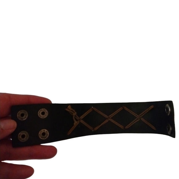 Brown Faux Leather Coin &Twine Accents Cuff Bracelet with Snap Closures - Picture 7 of 8